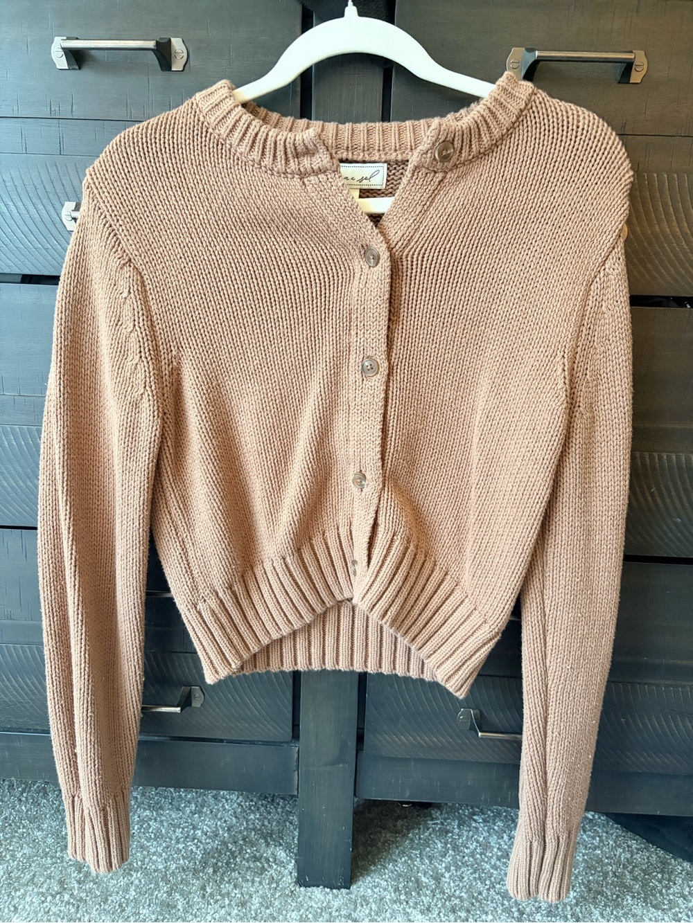 Cropped Knit Button-Front Sweater Cardigan - Chocolate brown